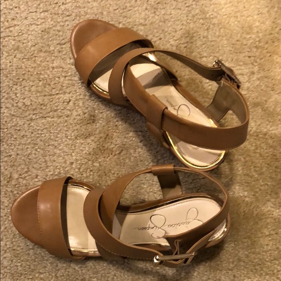 Jessica Simpson - Tan leather wedge heels - sz 8 - Picture 3 of 6
